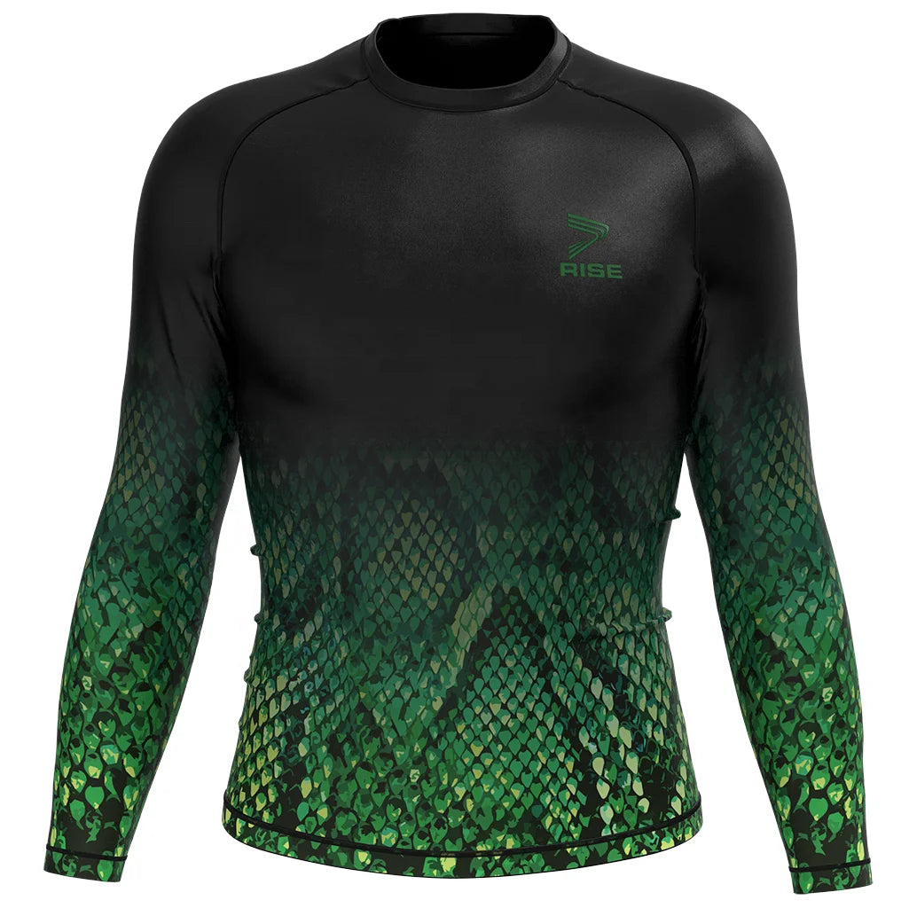 Rise Sports Wear Custom logo Green Snake Bjj Sublimation Camisetas Compression Shirt Mma Rash Guard