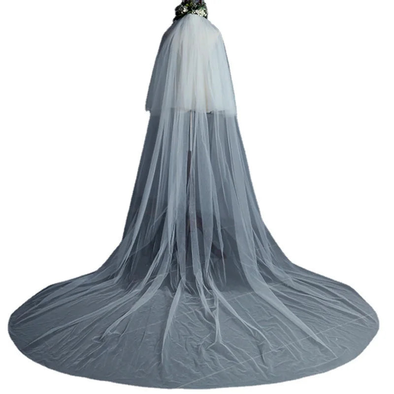 Hot Sale White Ivory   Bridal Veil Long Cathedral with Comb Two Layer Cut Edge Weddings Accessories