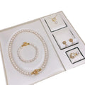 Elegant 18K Gold Camellia Flower Pendant Color Natural Freshwater Pearl Chain Bracelets Stud Earrings Necklace Jewelry Sets