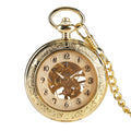 Unique Transparent Cover Men Steampunk Gold Pocket Watch Mechanical Hand Wind Old Fob Chain Watch With Arabic Numerals for Men
