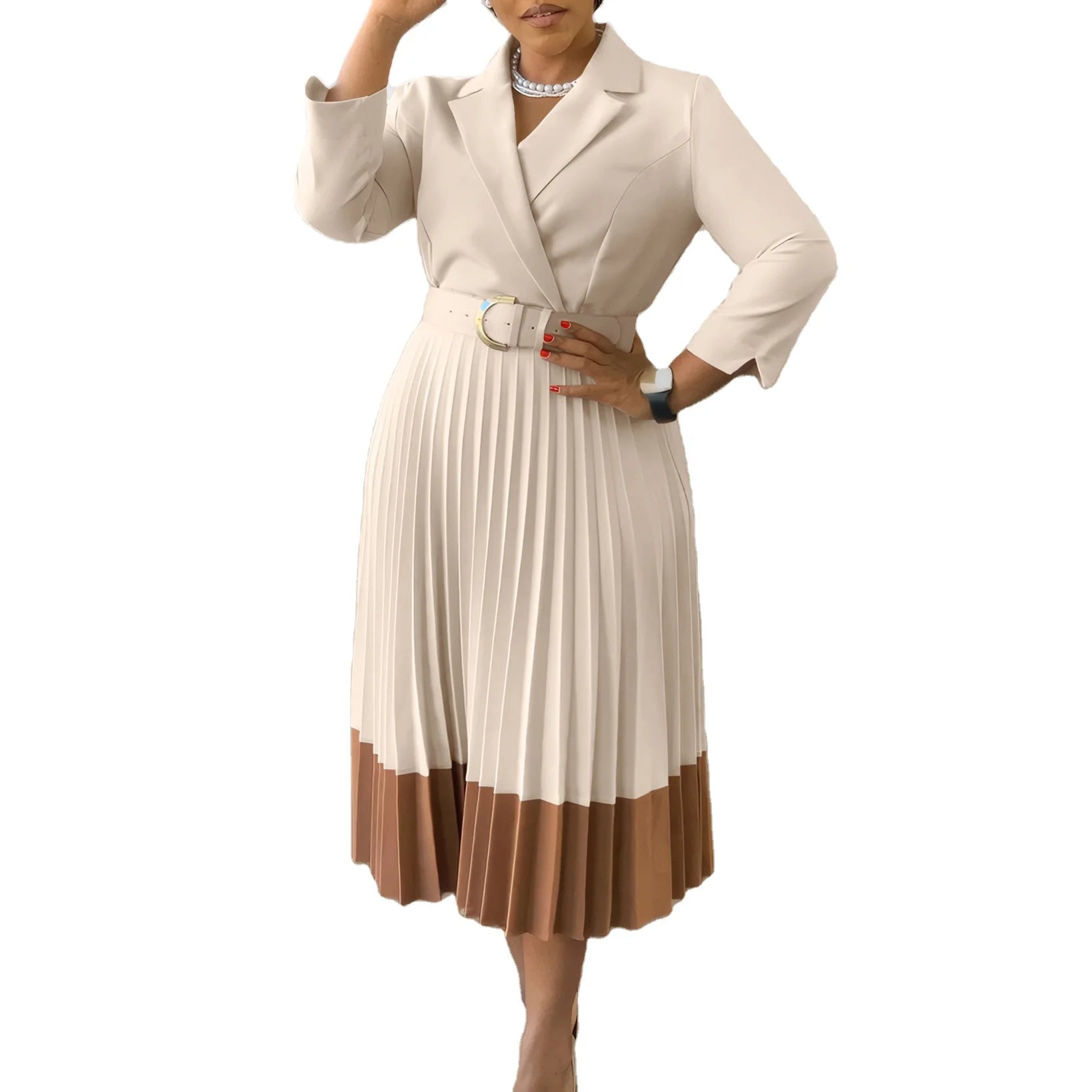 Wholesale African Women Dresses Plus Size Church Dresses for Ladies Elegant With Belt Fashion Women Pleated Dress