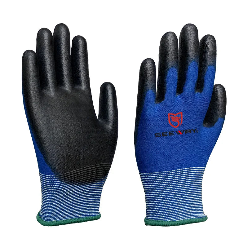 Seeway 18-gauge Seamless Knit Ultra-Thin Nylon Work Gloves Rose Pruning Garden Gloves with PU Coating Protective Gear