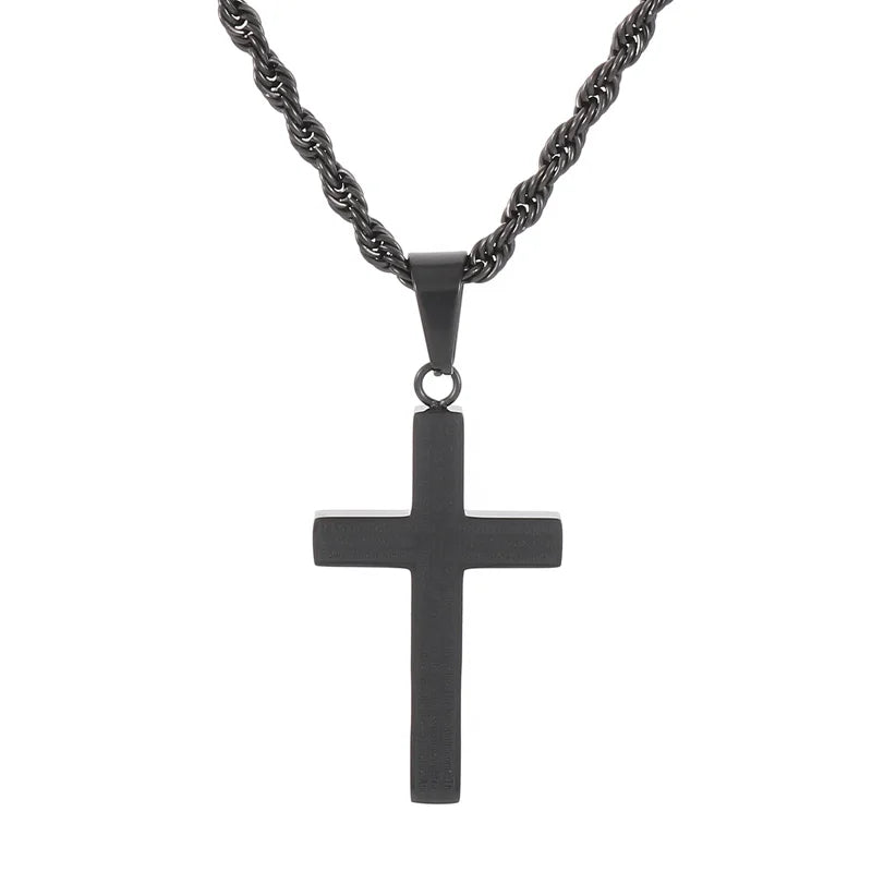KALEN Unisex Fashion Silver/Gold/Black Stainless Steel Christian Cross Pendant With Scripture Engravings