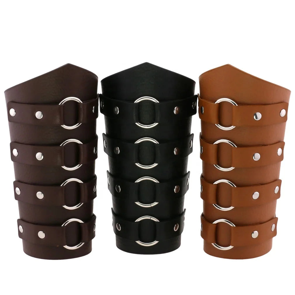 New Punk Rock Leather Wax Rope Circular Ring Buckle Wrist Bracelet Strap Bracelet Hand Arm Guard