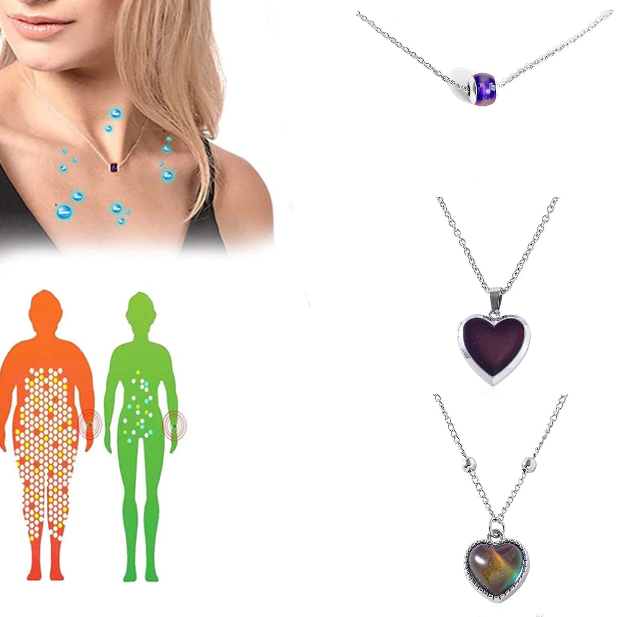 Fashion Mood Colour Changing Thermochromic Magnetic Field Therapy Necklace Jewellery Slimming Blood Circulation