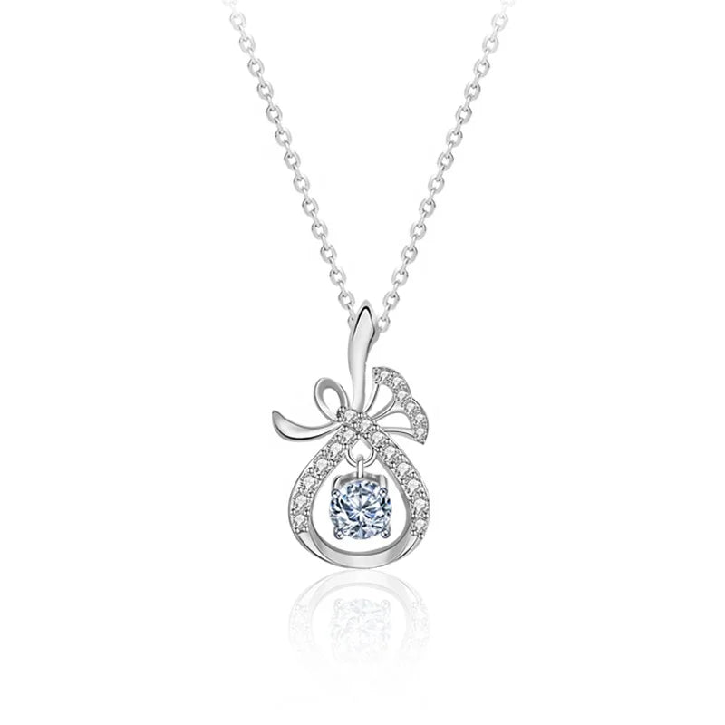 High Sense of Fashion Jewelry Auspicious Fortune Money Bag Pendant 925 Sterling Silver 0.5ct Moissanite Fortune Bag Necklace