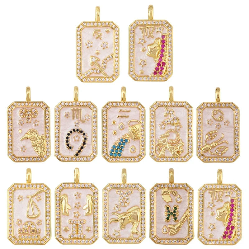 Trendy Zodiac Horoscope Sign Medallion Charm PendantReal 18K Gold Plated Sparkle Necklace Bracelet Jewelry Making Supplies S42
