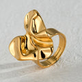 Wholesale 18K Gold Plated Geometric Irregular Heart Pleated Polished Stainless Steel Fashion Rings for Women