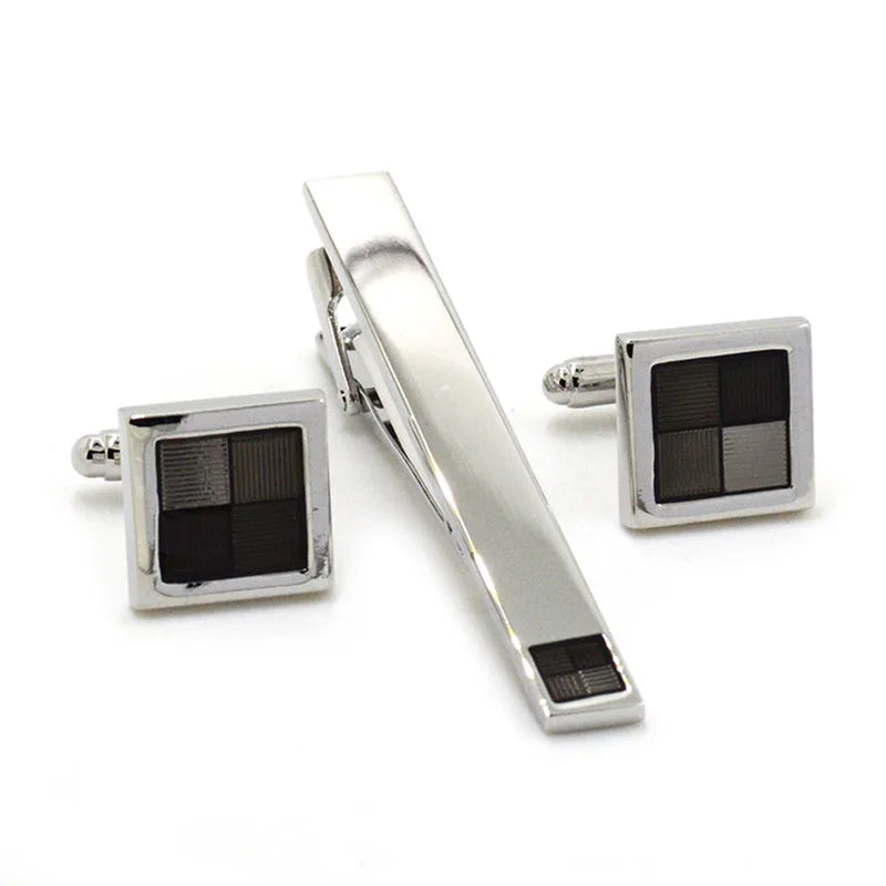 Wholesale Black Color Enamel Elegant Cufflinks Tie Clips Custom Mens Suit Shirt Fashion Accessory Wedding Tuxedo Trendy Jewelry
