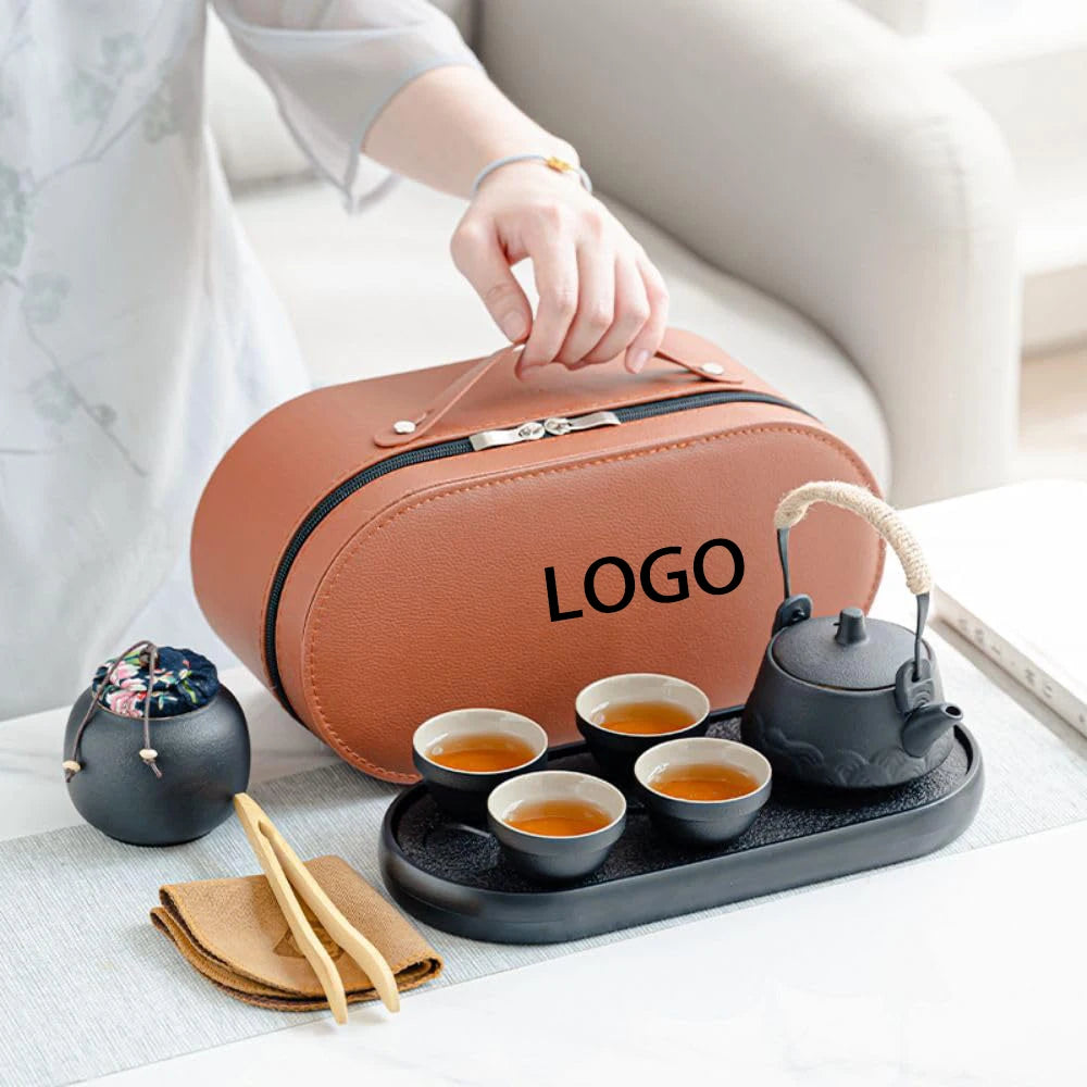 European Design Style Gift Product Chinese Ceramic Purple Clay Pot Cup Tea Set with Travel Bag Includes Tea Canister
