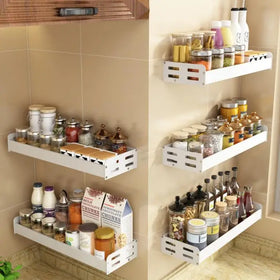 Wall-Mounted Spice Rack Condiment Seasoning Rack Non Skid Shelf Kitchen Organizer for Pantry Cabinet Countertop Use No.1