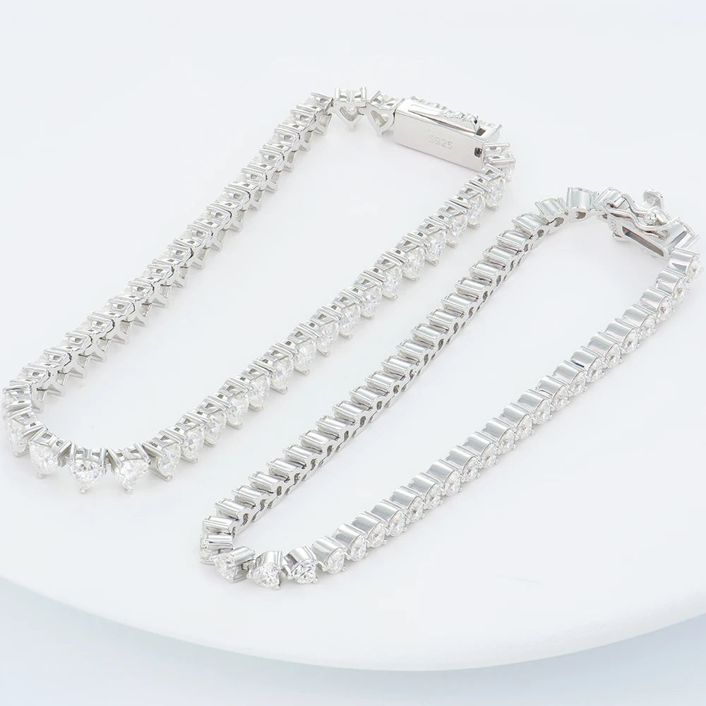 Manufacturer Highly Polished 925 Silver 3/4mm Heart Shape DEF Mossanite Diamond Tennis Bracelet Fashion Jewelry for PartyWedding