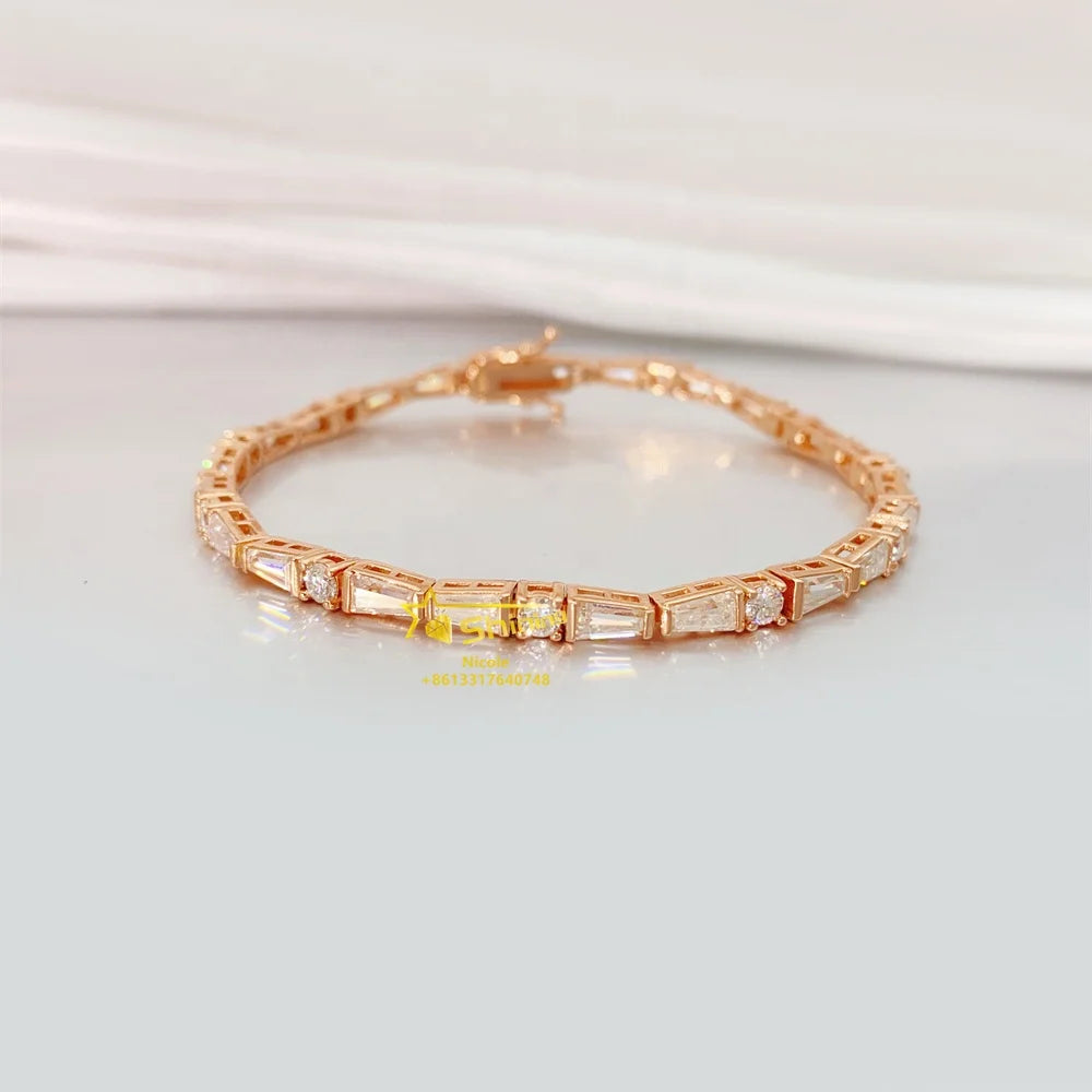 New Arrivals Pass Diamond Tester Trapezoid Shape Rose Gold Silver 925 Women Vvs Moissanite Bracelet
