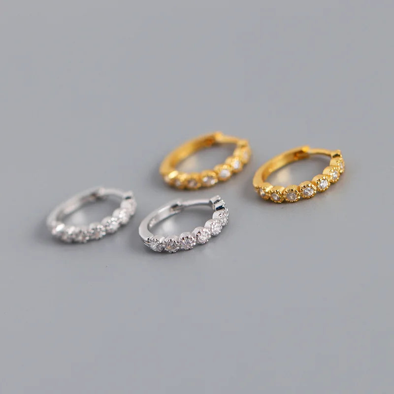 High Quality Classic Design 925 Sterling Silver CZ Crystal Stone Hoop Earrings Girl Women