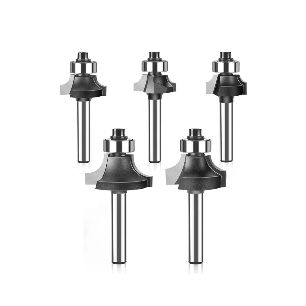 6mm and 1/4" Round Shank 45Â° Corner Router Bit 2 Fluent Tungsten Carbide Blade Head Carbon Steel Body One Top Bearing Cutter