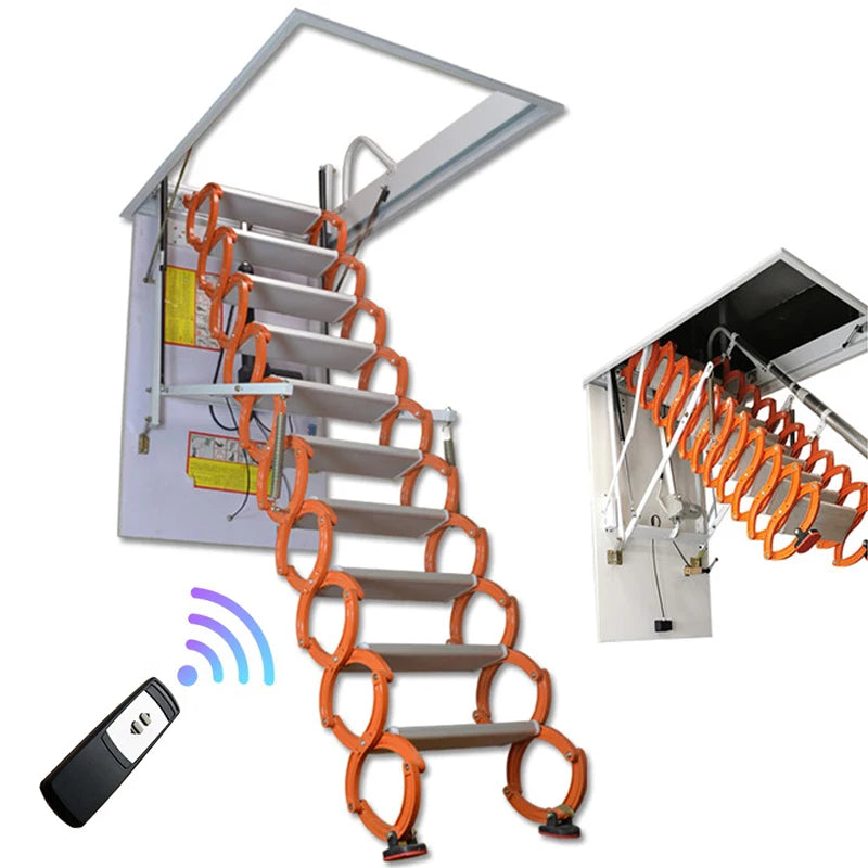 Modern CE Orange 375 Lbs EN131 Aluminium Telescopic Attic Loft Stairs Steel Folding Loft Ladder