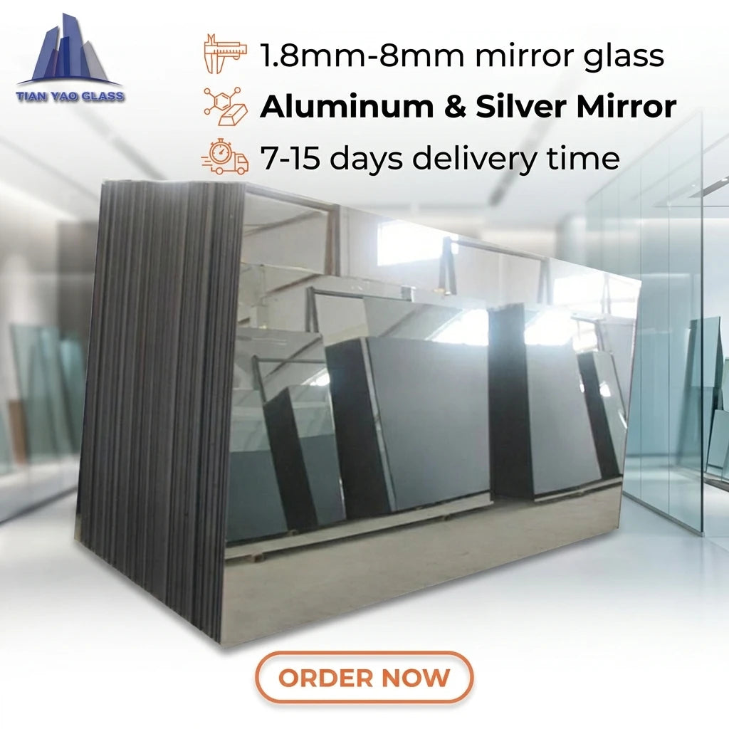 Wooden Crate Clear Blue Green Grey Pink 3660*2440mm Aluminum Mirror Glass