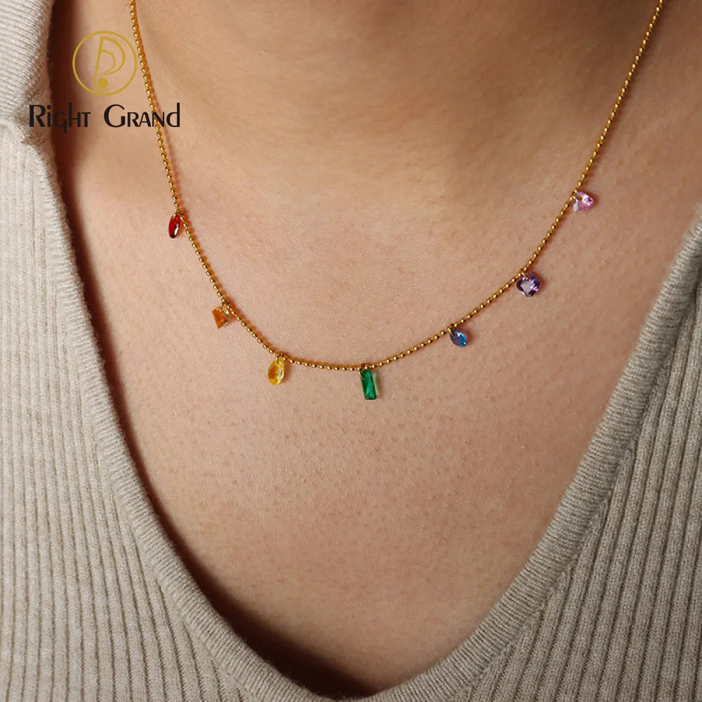 Colorful Zircon Gorgeous Contrasting Color Jewelry Girls Bracelet Necklace Wholesale Set