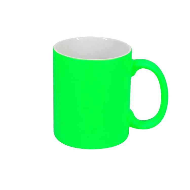Wholesale Double-Wall Classic Porcelain Ceramic Coffee Mug Matte Fluorescent Sublimation Ready Dishwasher Microwave Safe 350ml