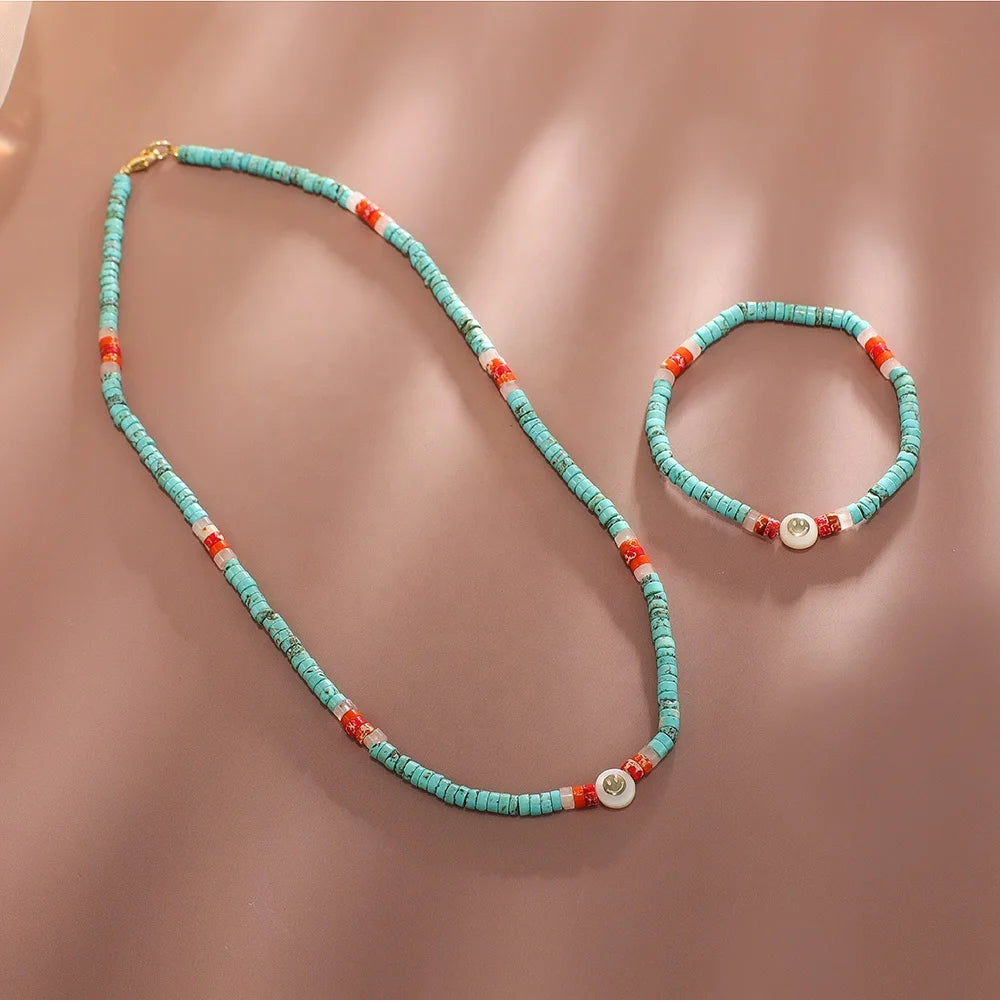 Adjustable Bohemian Shoushan Stone Beads Bracelet Necklace Set Handmade Women's Natural Stone Jewelry for Wedding Party Gift