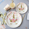Hot Sale Pink Dot Unicorn Paper Plate Paper Cup Tableware Set Kid's Birthday Party Children Disposable Paper Tableware Set
