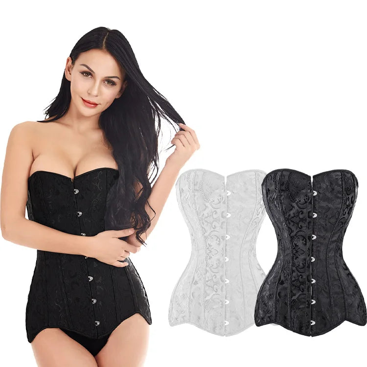Hot Selling Women's Long Torso Shapewear Corset Top Firm Control Steel Boned Bustier Woven Weaving Method