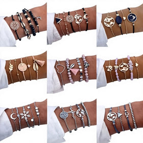 Retro Bohemian Bangle Pulseras De Mujer Elephant Heart Shell Star Moon Bow Map Crystal Bead Bracelet Women Charm Jewelry
