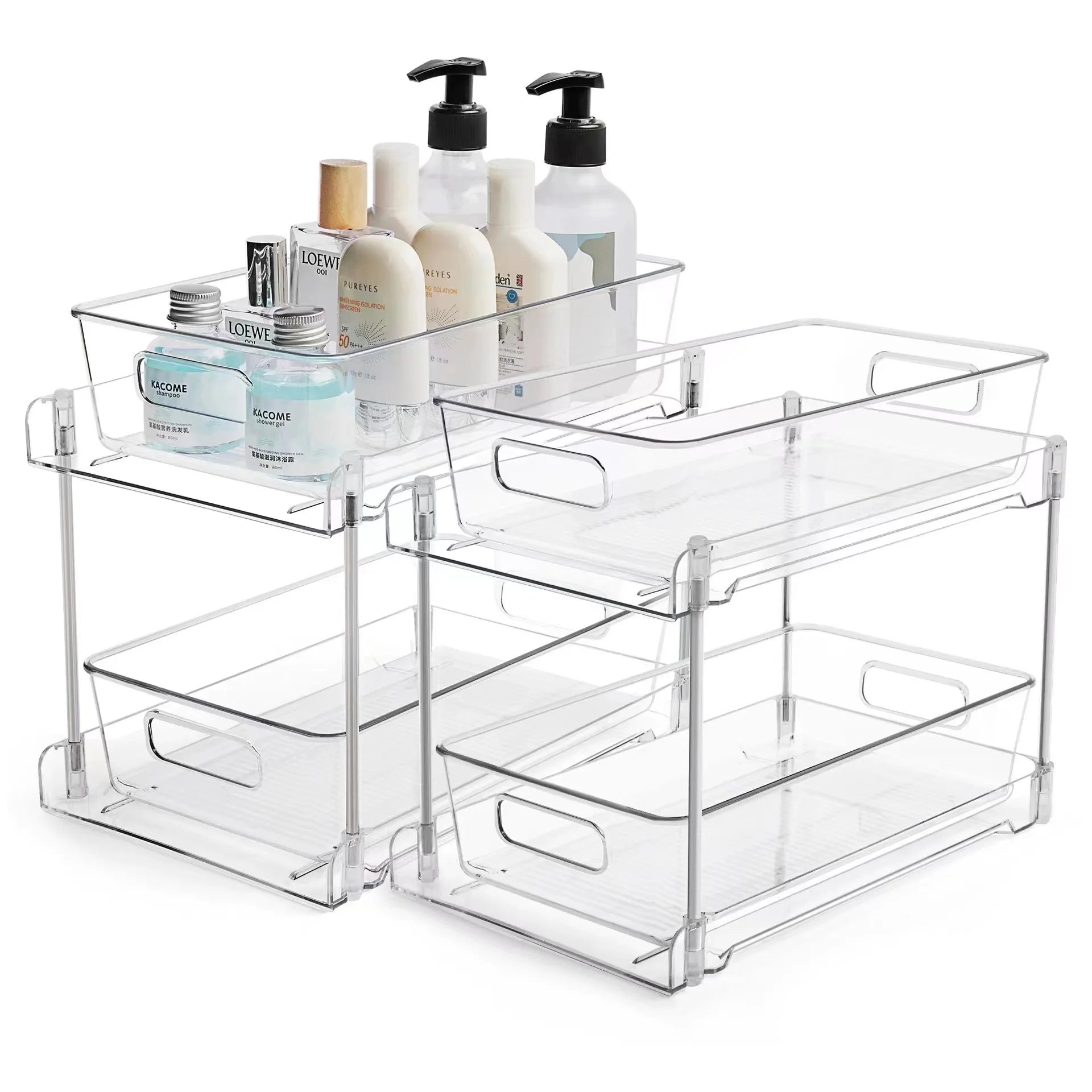 2-Tier  Pull-Out Tray for Home with Dividers Under Sink  for Cabinet Storage Racks