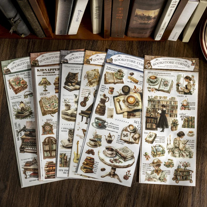 2 Sheets Per Pack Landscape Transfer Stickers Bookstore Corner Series Light Vintage Handbook Backing Stickers MegaBDM