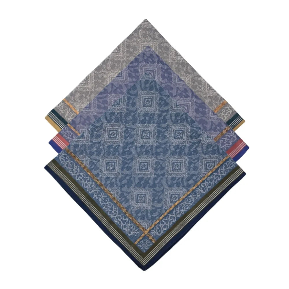 Wholesale 3pcs Set 17*17 Inch Large Premium Jacquard Combed Cotton Handkerchiefs Custom Fine Cotton Hankies for Mens' Gifts