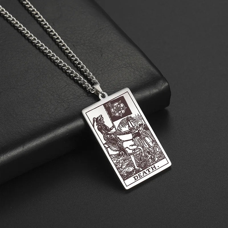 R.GEM. Retro Vintage Geometric Stainless Steel Rectangle Tarot Card Rider Waite Anniversary Pendant Necklace