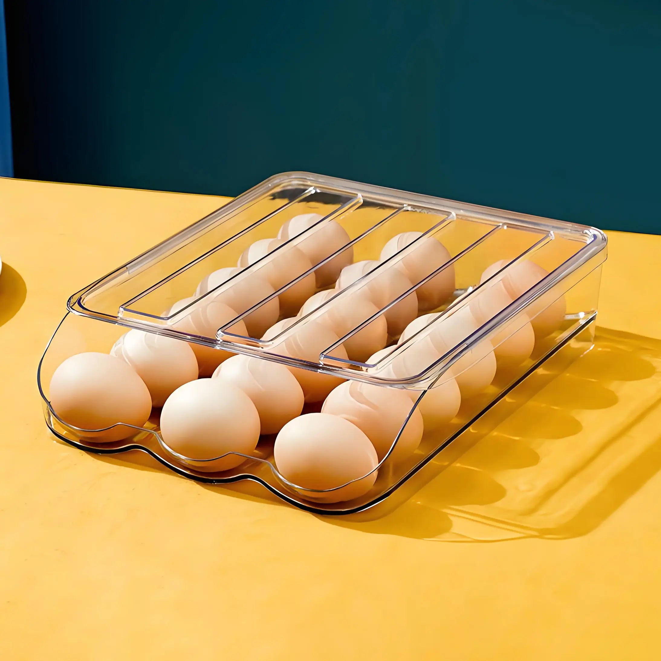 Detachable Automatic Sliding Transparent Egg Storage Container Convenient Plastic Rolling Egg Storage Box Convenient Drawer Food