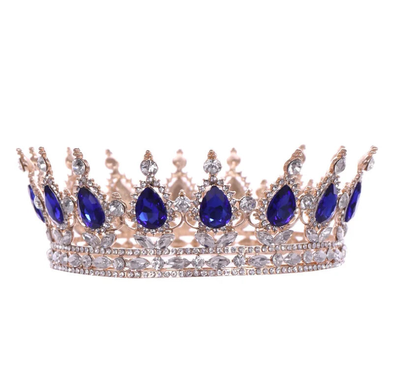 Colored Crystal Bridal Crown Bridal Hair Ornaments Royal Full Round Crown Tiaras Wedding Hair Accessories