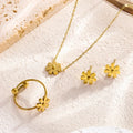 Tarnish Free PVD 18k Gold Plated Daisy Stud Earrings Ring Flower Ankle Bracelet Set Stainless Steel Small Daisy Necklace