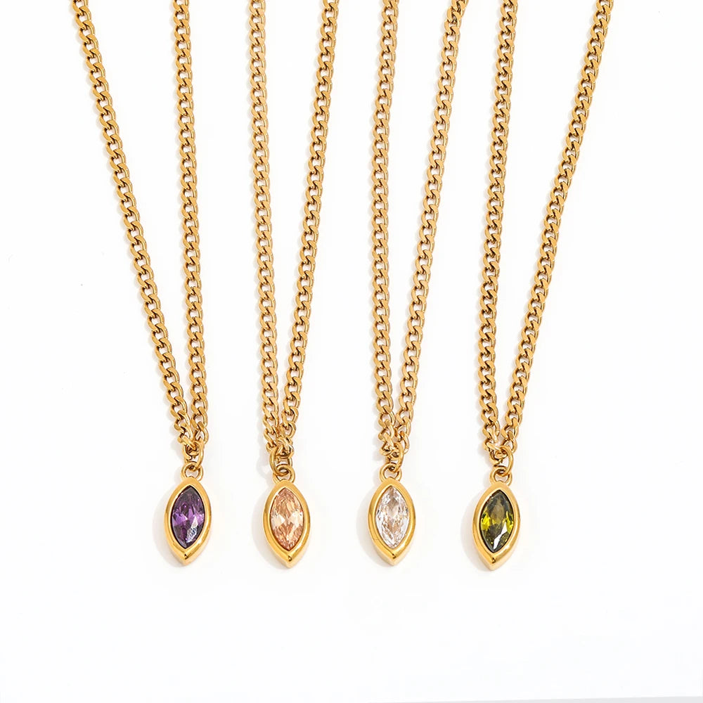 Joolim Jewelry 18K Gold Plated Purple Clear Zircon Eye Pendant Choker Necklace Stainless Steel Jewelry Wholesale MegaBDM