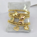 BC1380 Fashion dainty chic 4mm tiny 18k gold ball beaded elastic bracelet with love mama heart charm for Ladies