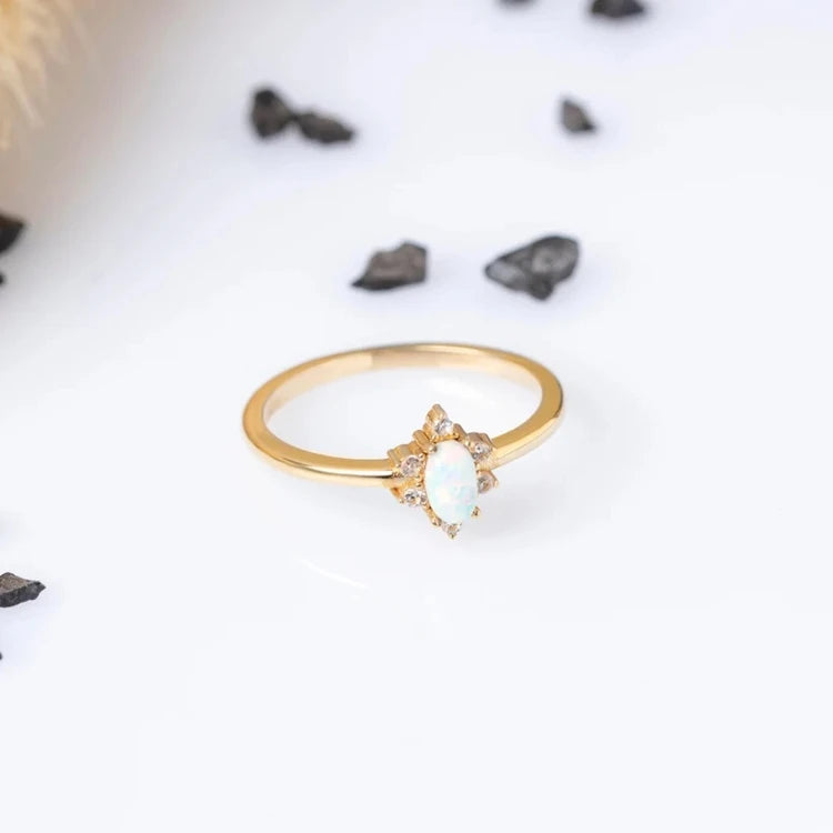 Minimaliast White Opal Ring October Birthstone Rings Tiny Elegant Rings