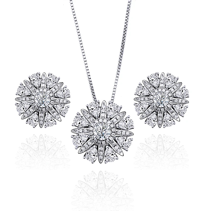 2022 Valentine's Day Luxury Bridal Crystal Zircon Necklace and Earrings Jewelry Set Silver Necklace Silver Earrings