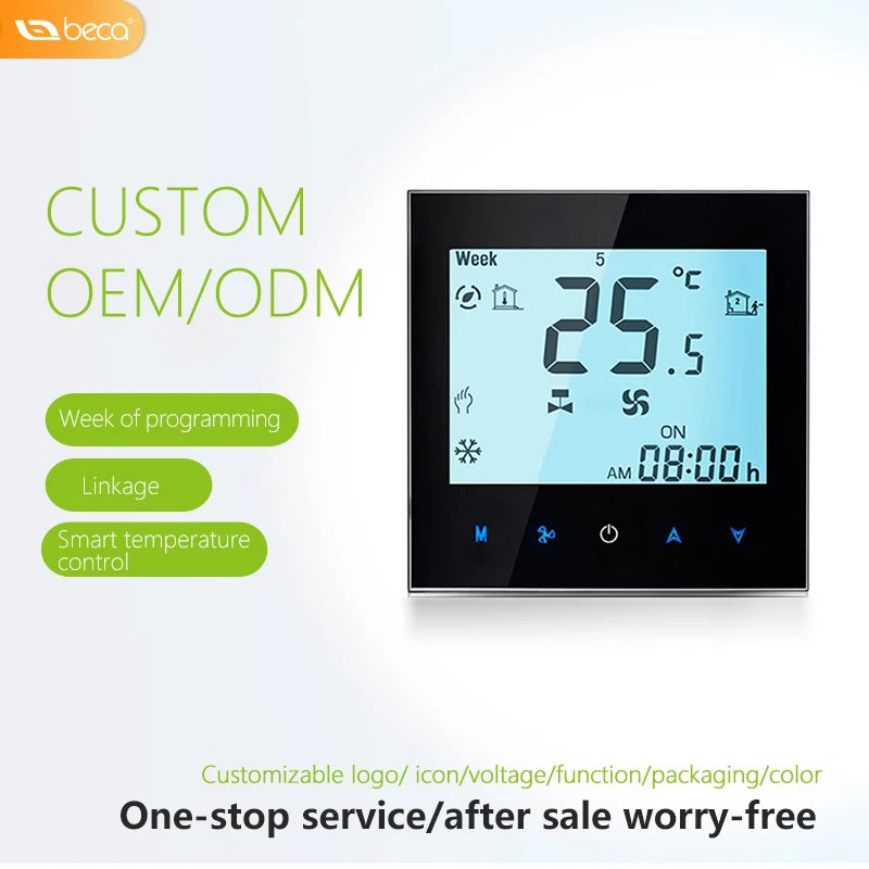 Beca BAC-1000 Thermostat for Central Air Conditioning APP Control Smart Touch Screen Fan Coil for Hospitals OEM/ODM Function