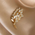 Luxury Cat Eye Stone Wheat Spike Design Brooch for Women Fashion Jewelry Rhinestone Wheat Ear Suit Brooch