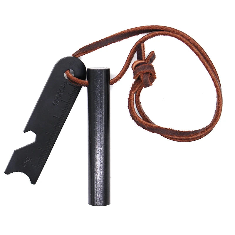 3-Inch Outdoor Camp Survival Steel Fire Starter with Multi-Tool Striker Drilled Fire Starter for Easy Ignition