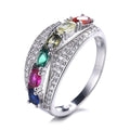 Personality Rainbow Cut Ring Standard Silver rainbow Zircon Ring