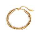 Wholesale Fashionable New Adjustable 18k Gold Plated Double Layer Zircon Bangle Fashion Stainless Steel Bracelet for Women