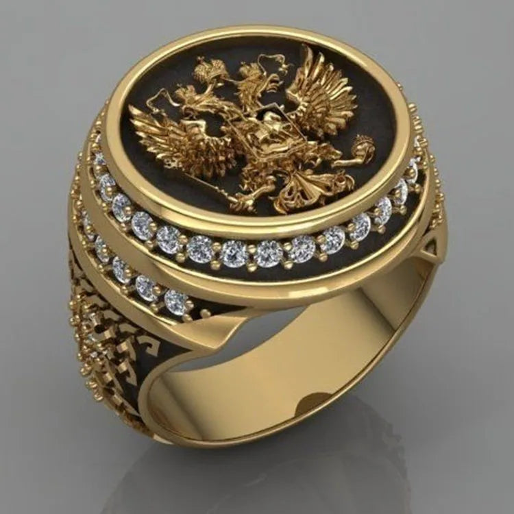 Best-Selling Vintage Gold Eagle Ring with Diamonds Innovative European Style Men's Rose Gold Plated Ring