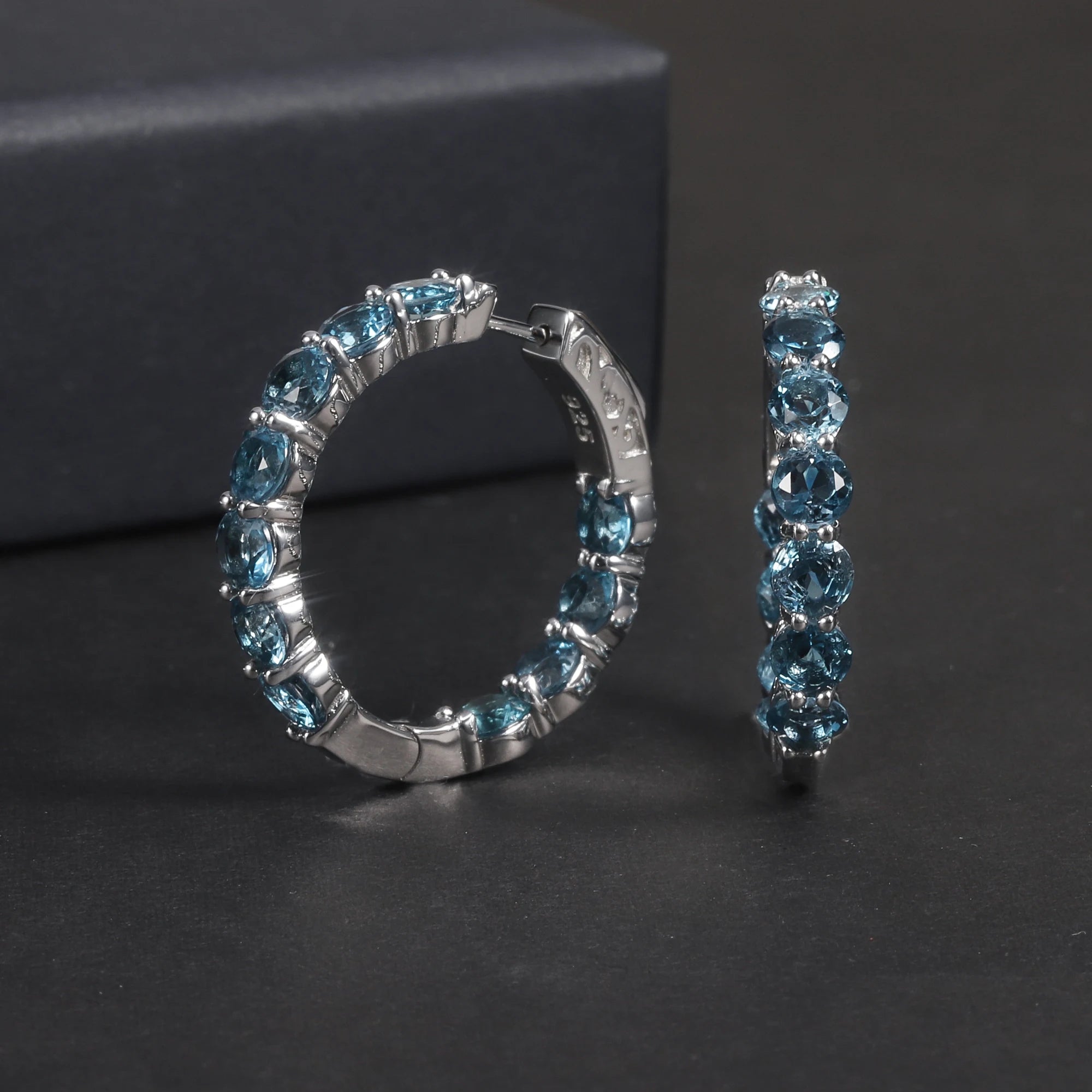 RZ0236 Abiding Custom Fine Tarnish Free Jewelry Round London Blue Topaz 925 Sterling Silver Trendy Hoop Earrings