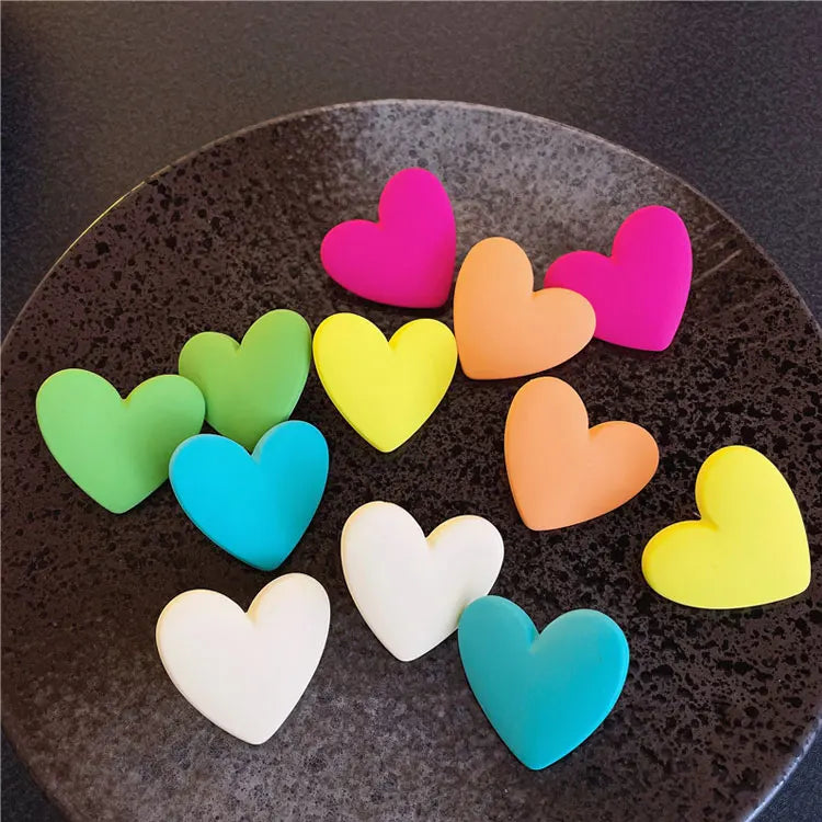 SC 2022 Spring Summer Marcaron Heart Earrings Teen Girls Candy Color Acrylic Earrings Exaggerated Big Heart Stud Earrings Women