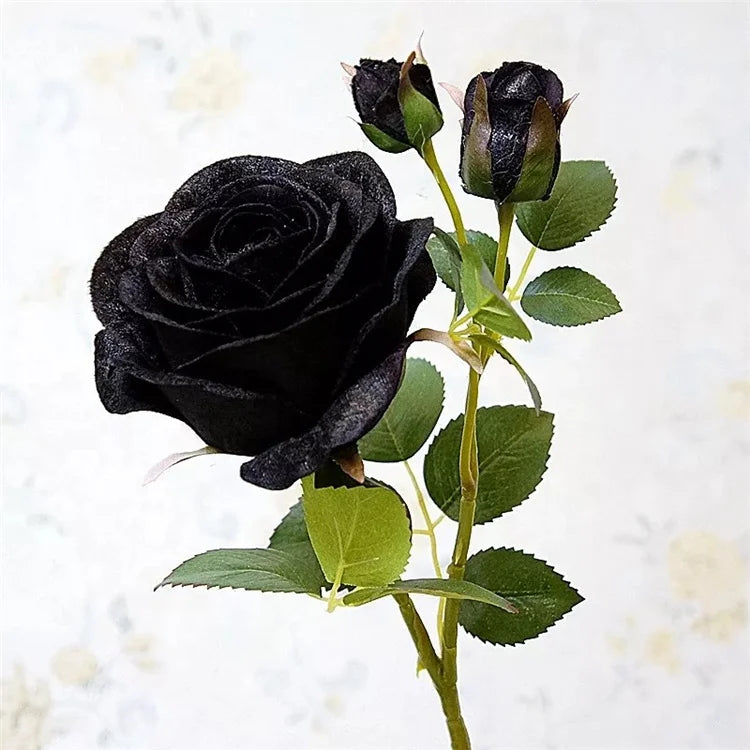 T328 Wedding Bouquet Faux Floral Centerpiece Home Decor Artificial Rose Stem Faux Black Rose Silk Flower Arrangement