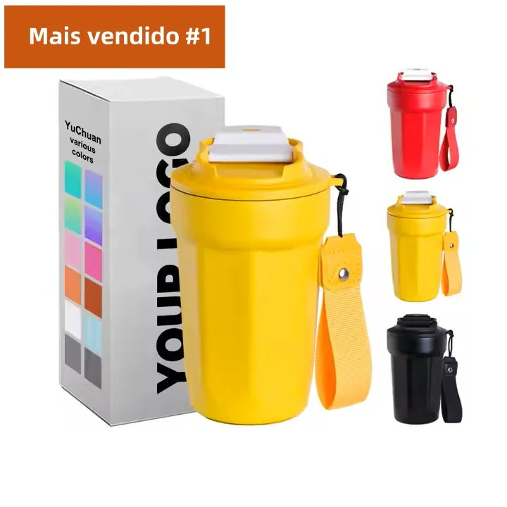 Professional 450ml Insulated Double Wall Coffee Travel Mug Reusable Stainless Steel Belly Cup Leak-proof Lid Rope 350ml Tumbler