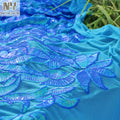 Nanyee Textile Pearl Blue Iridescent Flower Damask Sequin Fabrics on Elastic Nylon Mesh
