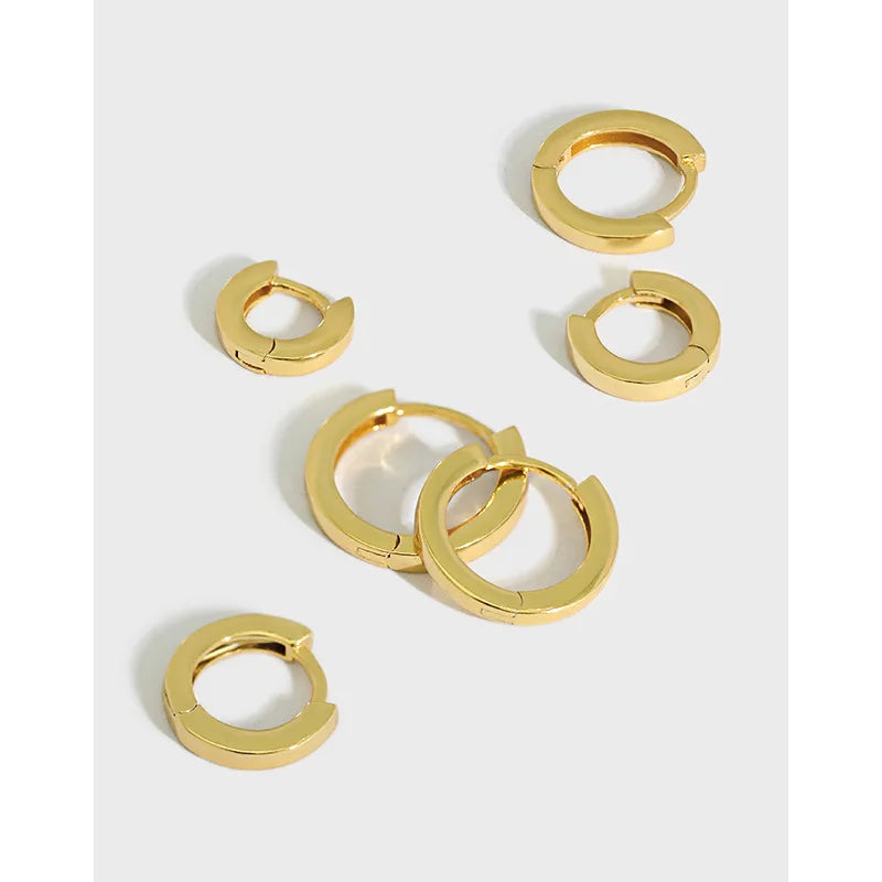 925 Sterling Silver INS Minimalist Plain Round Hoop Earring 5mm/6mm/8mm/9 mm 18K Gold Plated Earrings